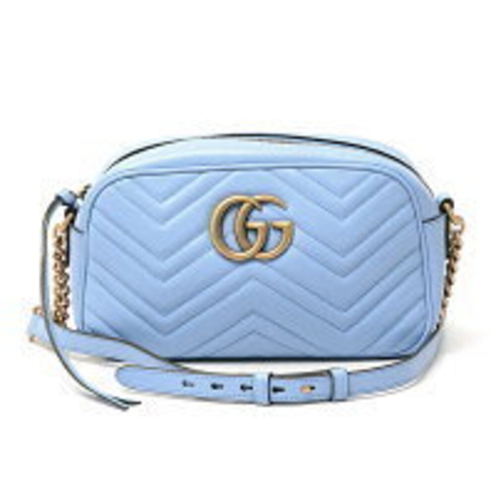 Gucci Quilted Chain Shoulder Bag Messenger GG Chevron Leather Blue